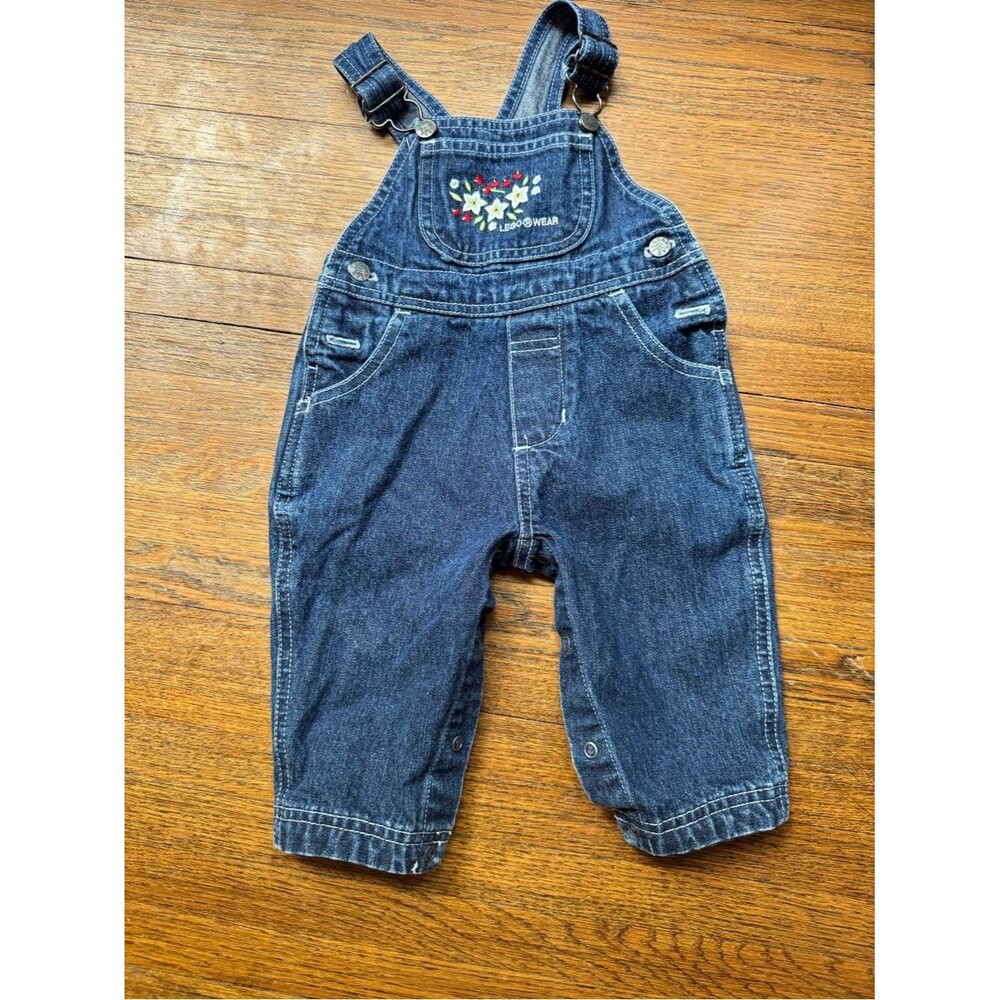 Lego Dark Blue Denim Overalls with Floral Embroidery